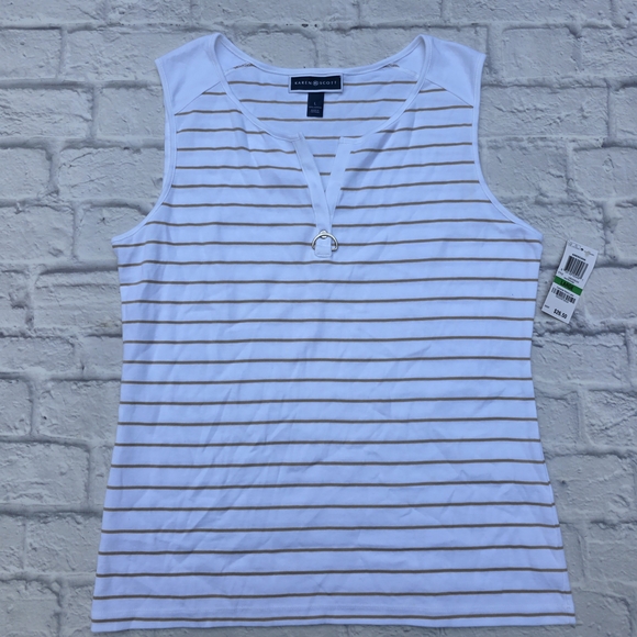 Karen Scott White and Brown Striped Women's Top - Picture 1 of 6